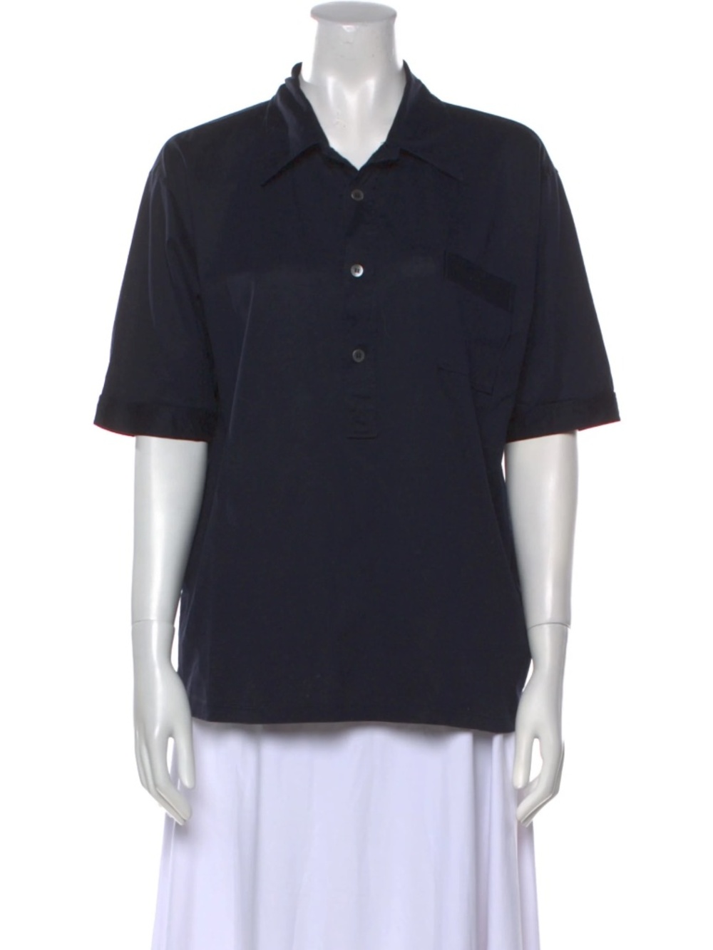 Miu Miu 90s Navy Short-Sleeve Polo with Chest Pocket
